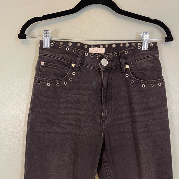 Sandro Women's Embellished Eyelets High Rise Denim Skinny Jeans Black Size 34 - Picture 3 of 12